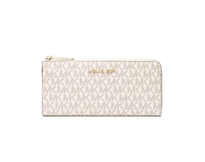 Michael Kors 金字Logo 滿版字母防刮皮革L型拉鍊長夾