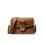 Michael Kors Jessie 斜背包 中號 荔枝紋皮革翻蓋 黑色/棕色