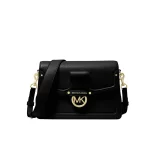 Michael Kors Jessie 斜背包 中號 荔枝紋皮革翻蓋 黑色/棕色