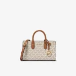 MICHAEL KORS Arden 小號經典Logo印花手提斜背包 香草白拼橡果棕