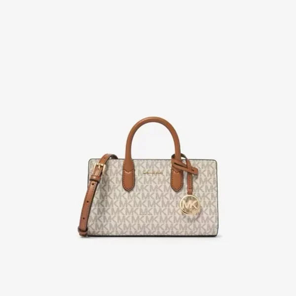 MICHAEL KORS Arden 小號經典Logo印花手提斜背包 香草白拼橡果棕