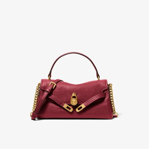 MICHAEL KORS Hamilton 小號皮質手提肩背包 深紅色