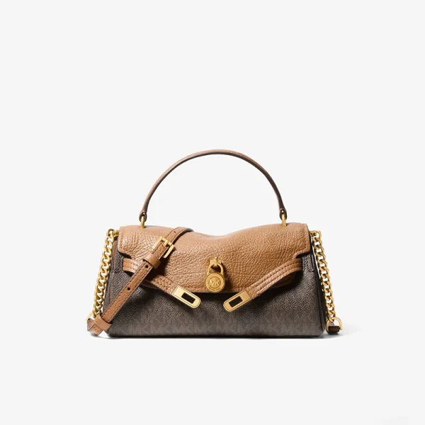 MICHAEL KORS Hamilton 小號經典Logo印花手提斜背包 咖啡棕色