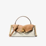 MICHAEL KORS Hamilton 小號經典Logo印花手提斜背包 香草白拼棕色