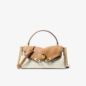MICHAEL KORS Hamilton 小號經典Logo印花手提斜背包 香草白拼棕色